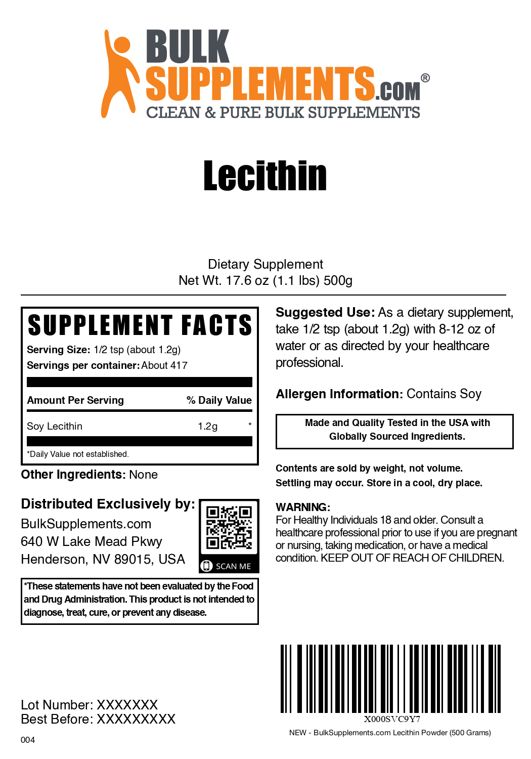 Lecithin Powder 500g Bag Label