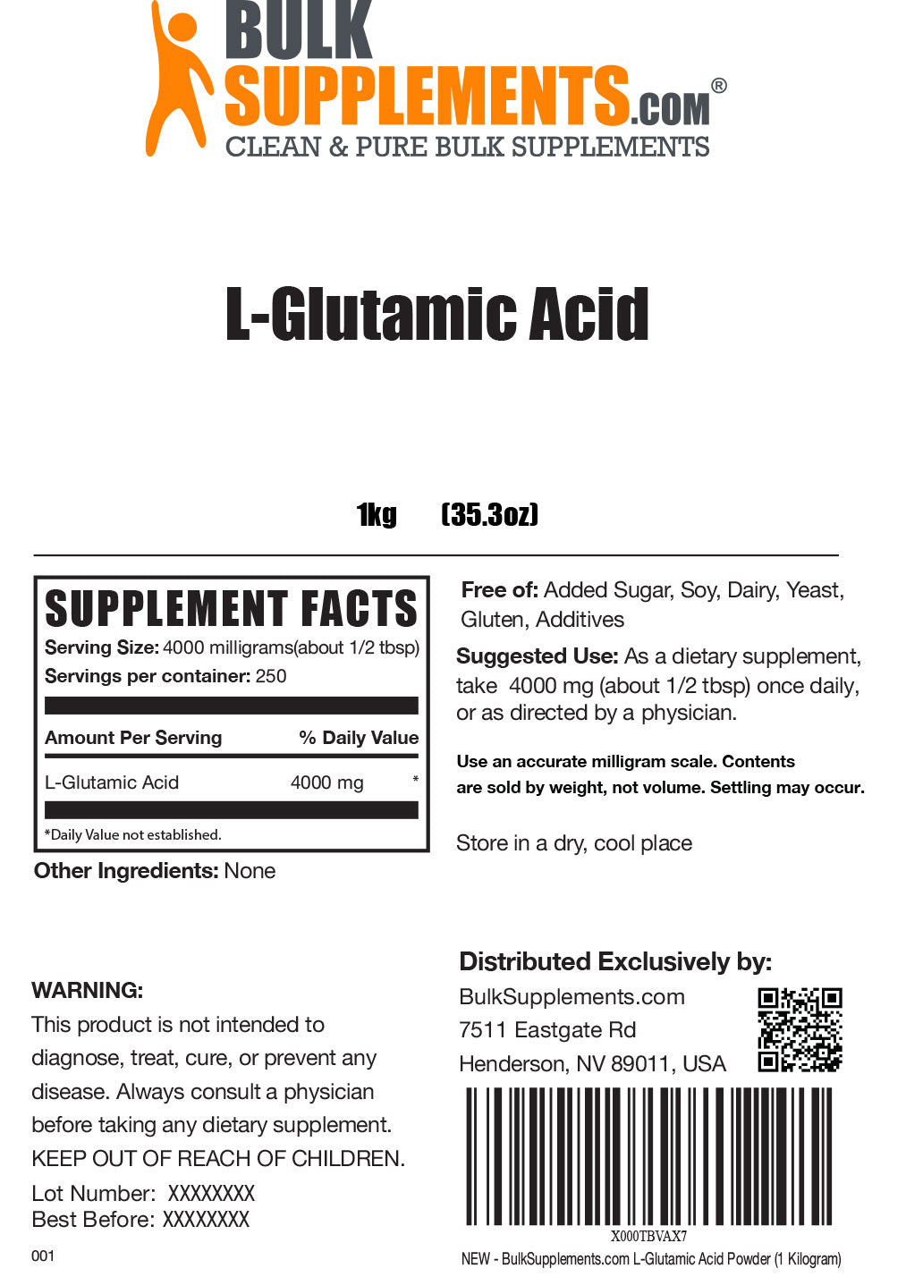 Supplement Facts L-Glutamic Acid