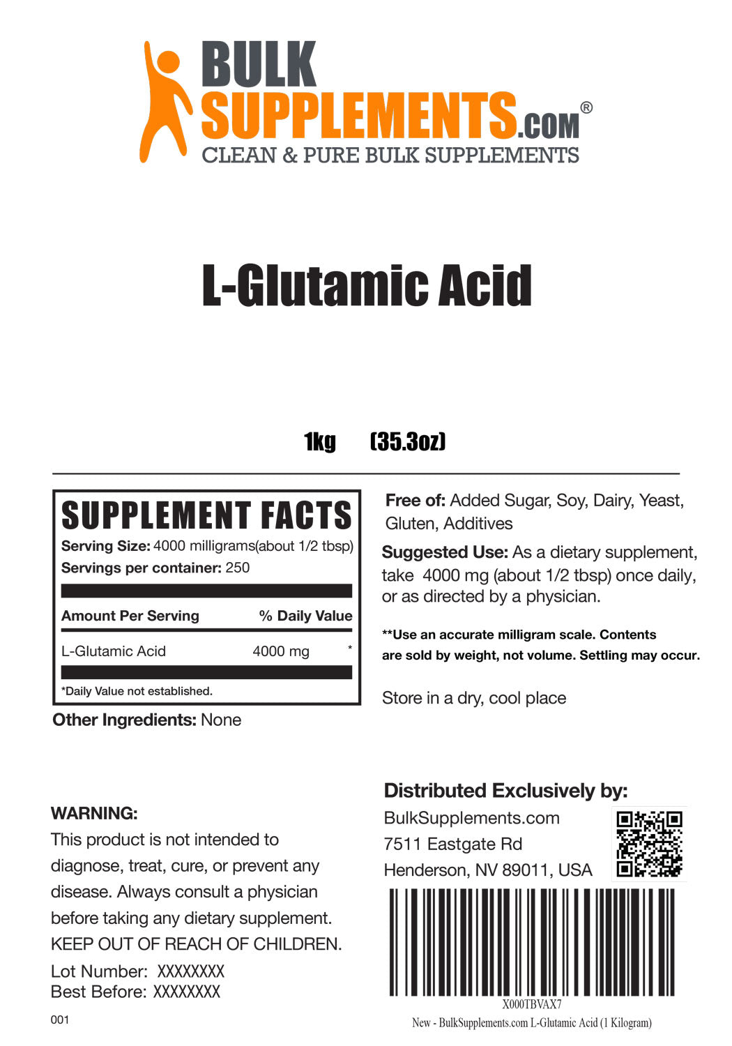Supplement Facts L-Glutamic Acid