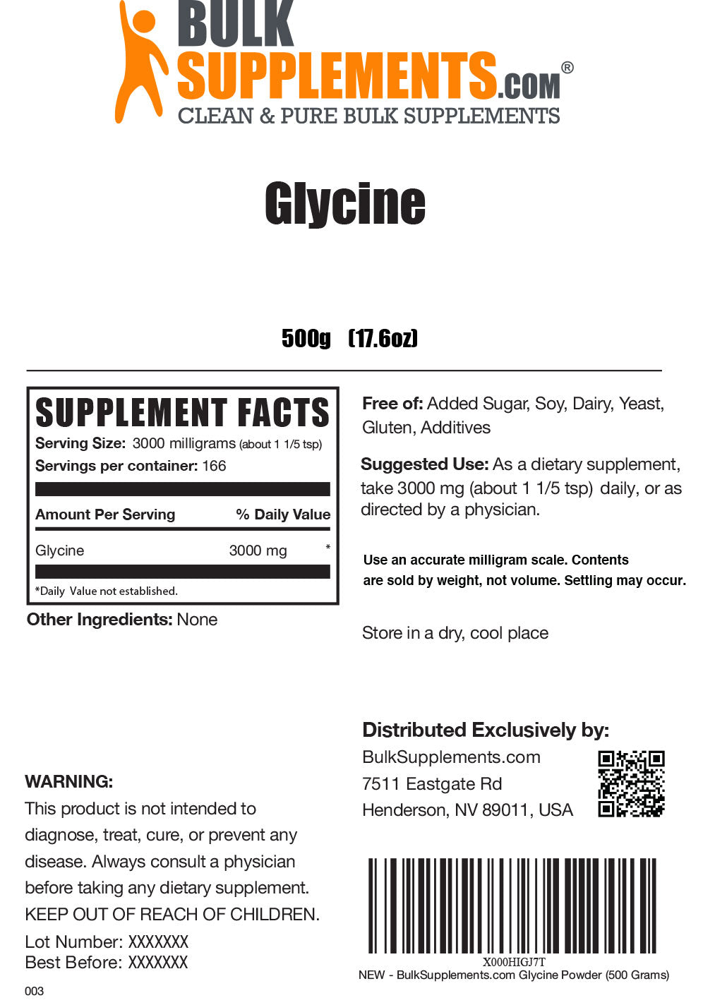 Glycine powder label 500g