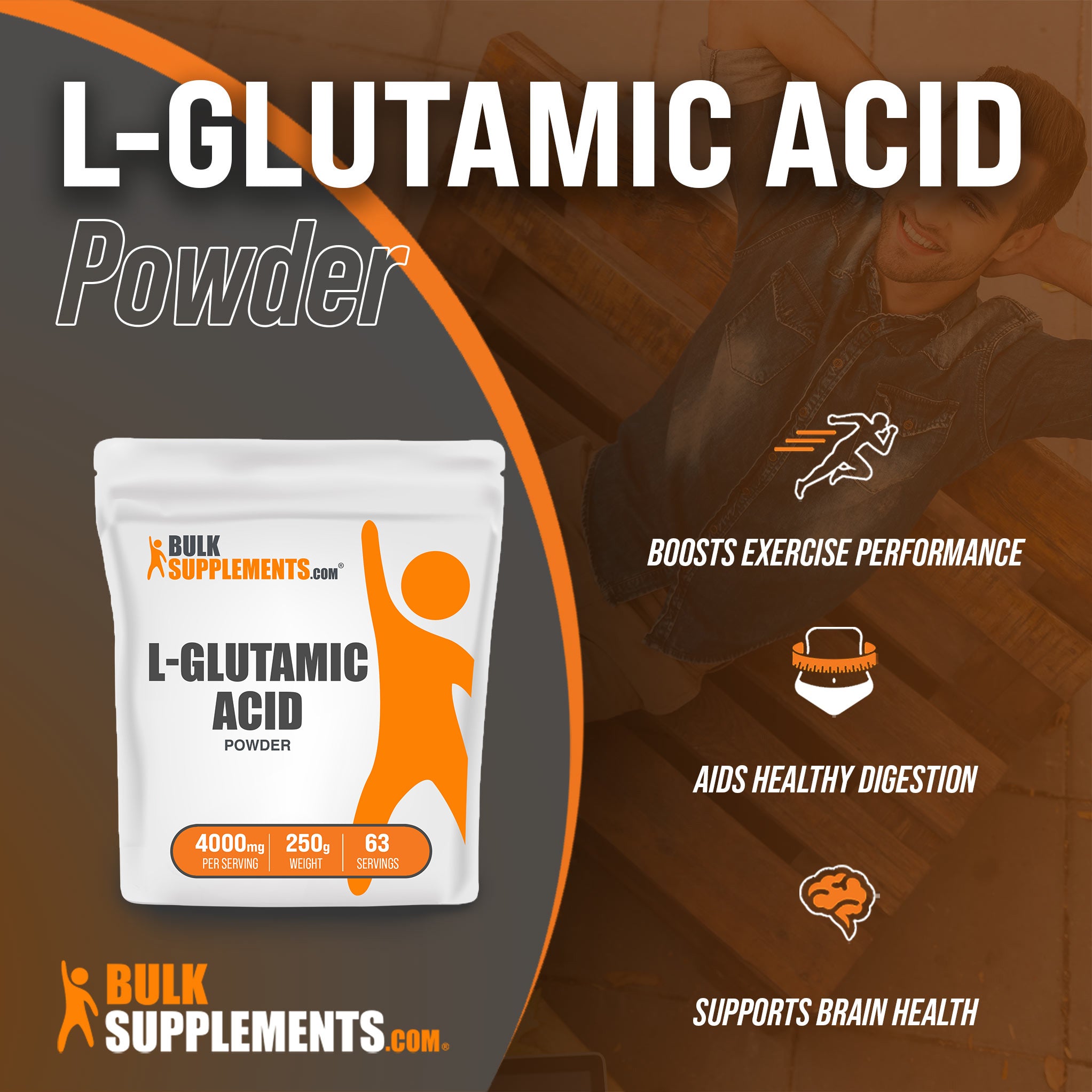 Benefits of L-Glutamic Acid: boosts exercise performance, aids healthy digestion, supports brain health