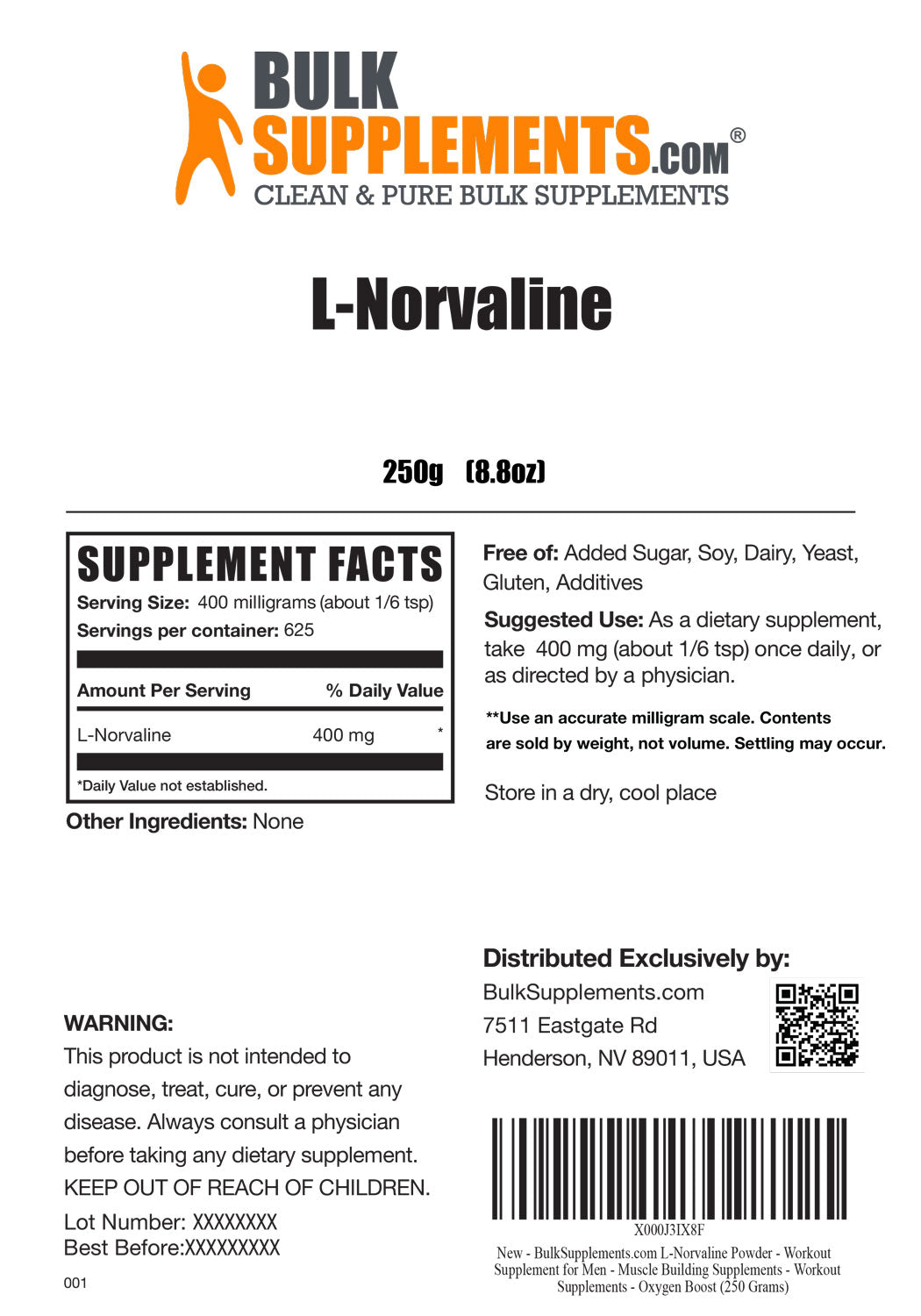 Supplement Facts L-Norvaline