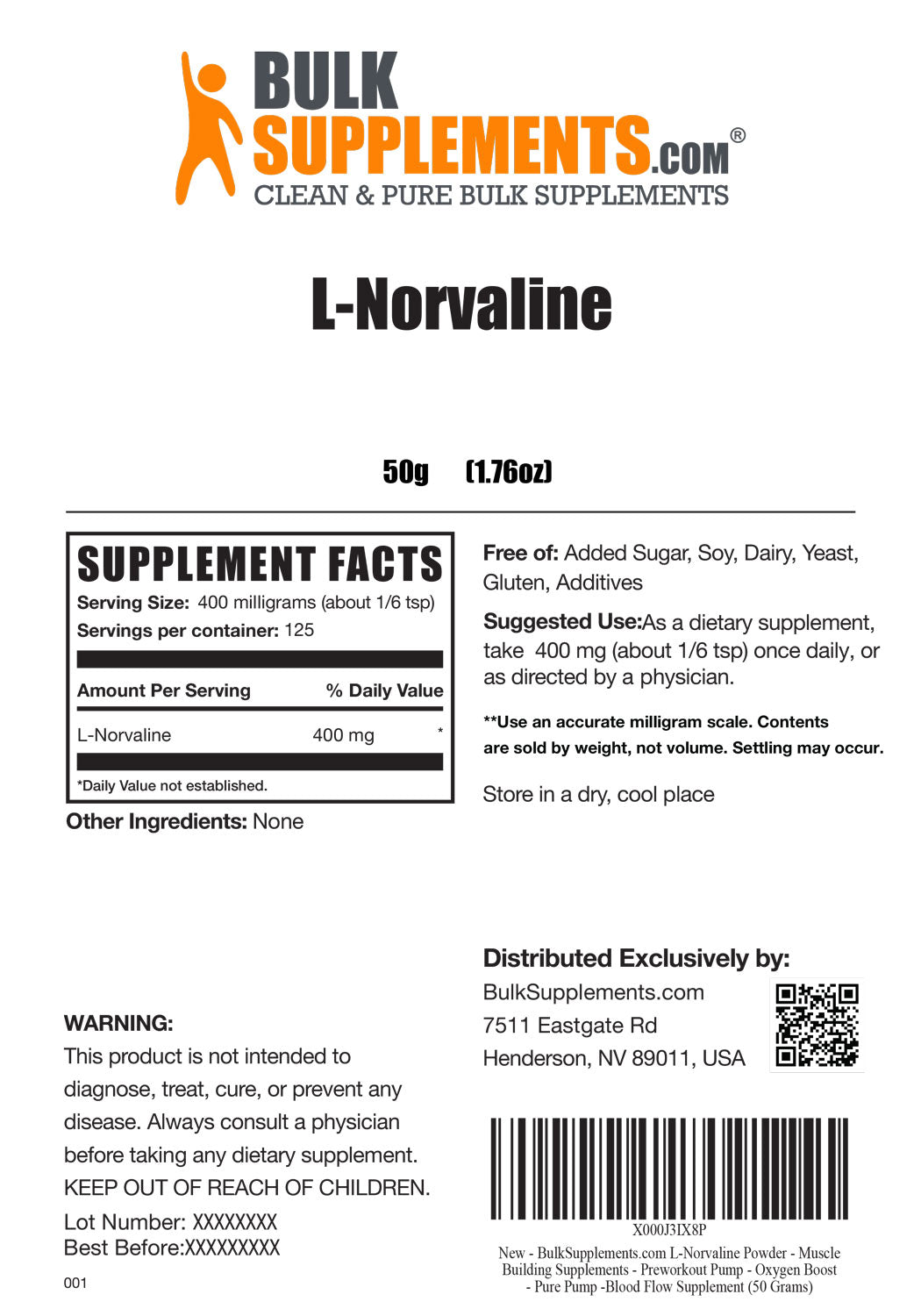 Supplement Facts L-Norvaline