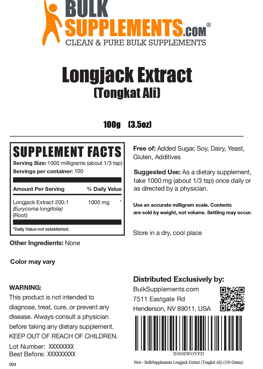 Supplement Facts Longjack Extract Tongkat Ali