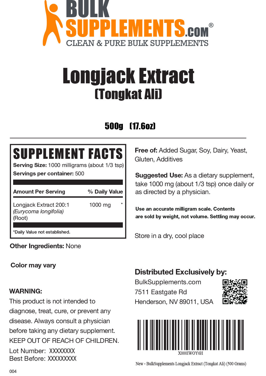 Supplement Facts Longjack Extract Tongkat Ali