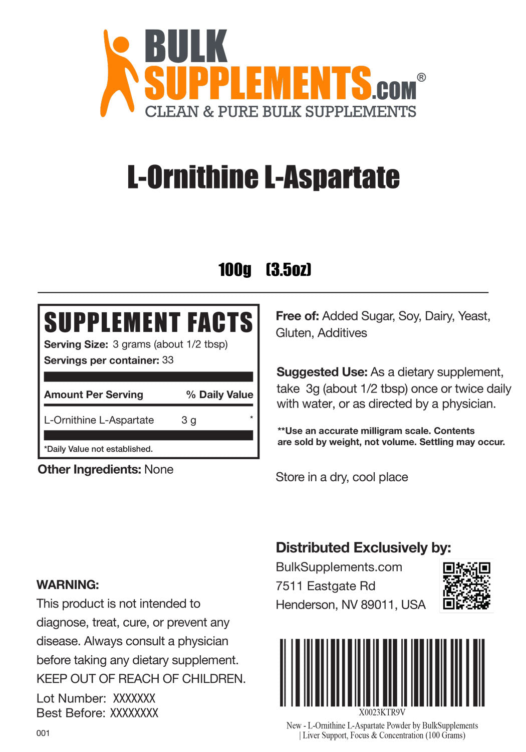 Supplement Facts L-Ornithine L-Aspartate