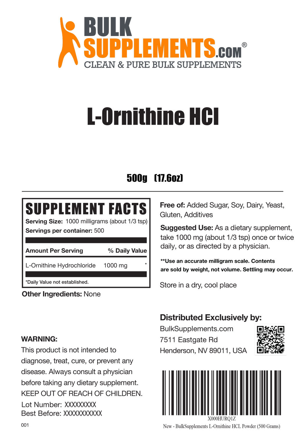 Supplement Facts L-Ornithine HCl