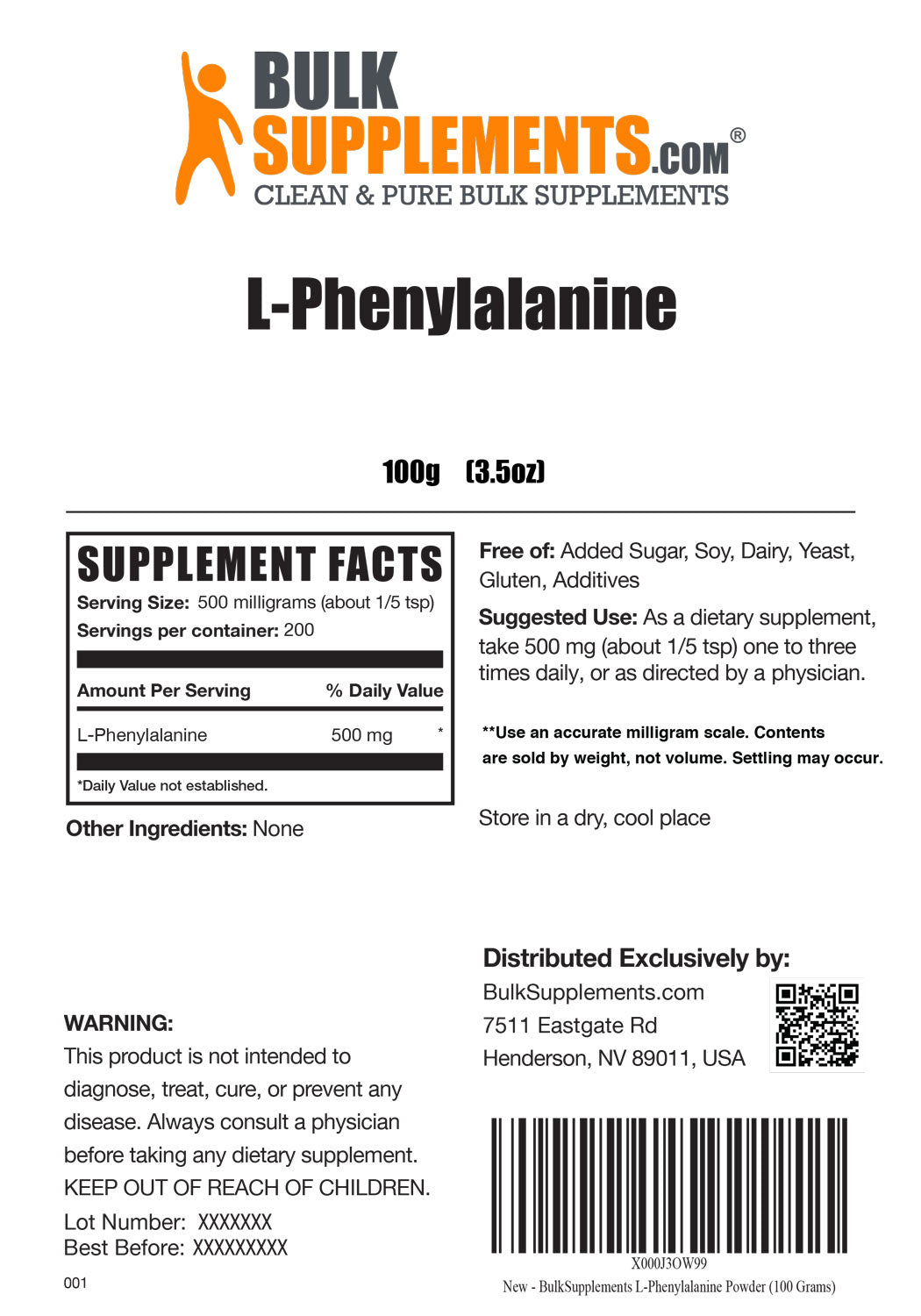 Supplement Facts L-Phenylalanine