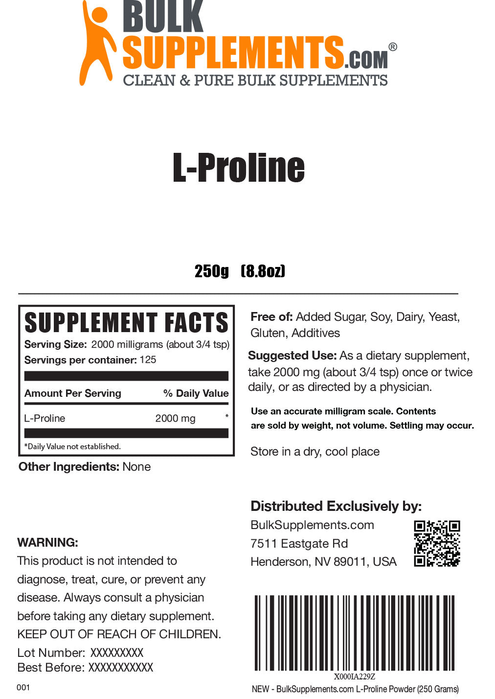 Supplement Facts L-Proline
