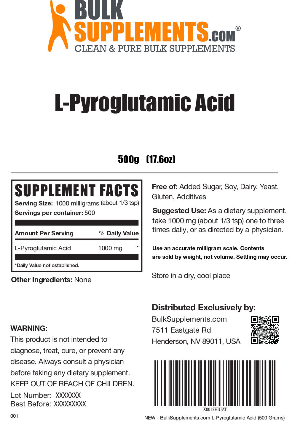 Supplement Facts L-Pyroglutamic Acid