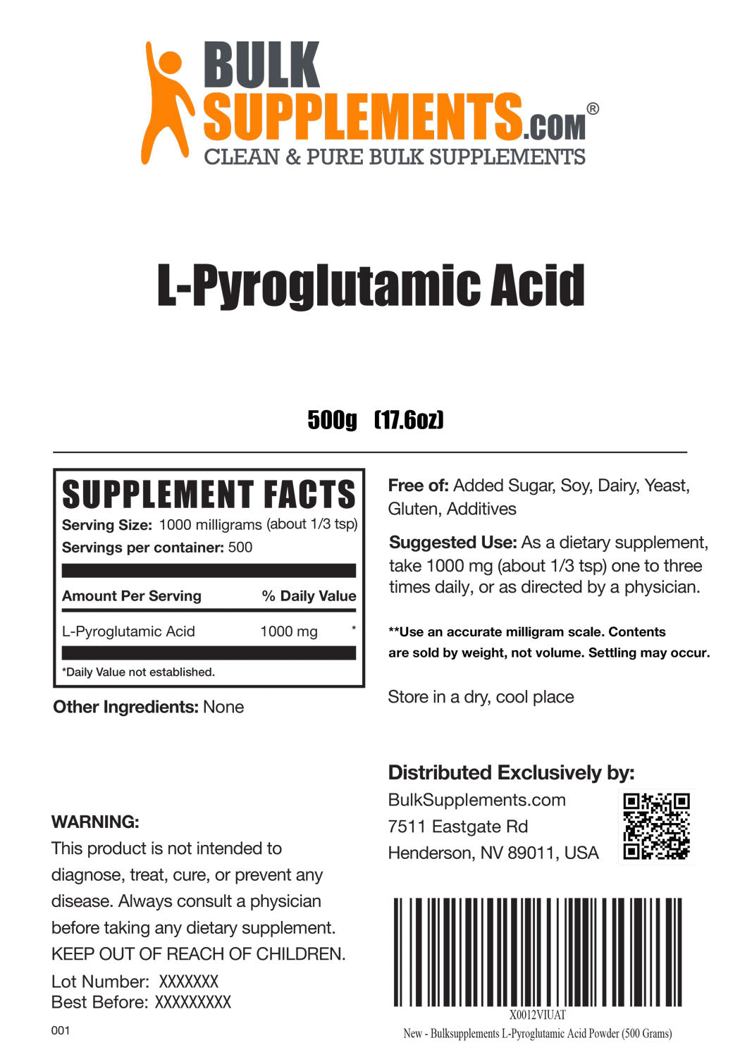 Supplement Facts L-Pyroglutamic Acid