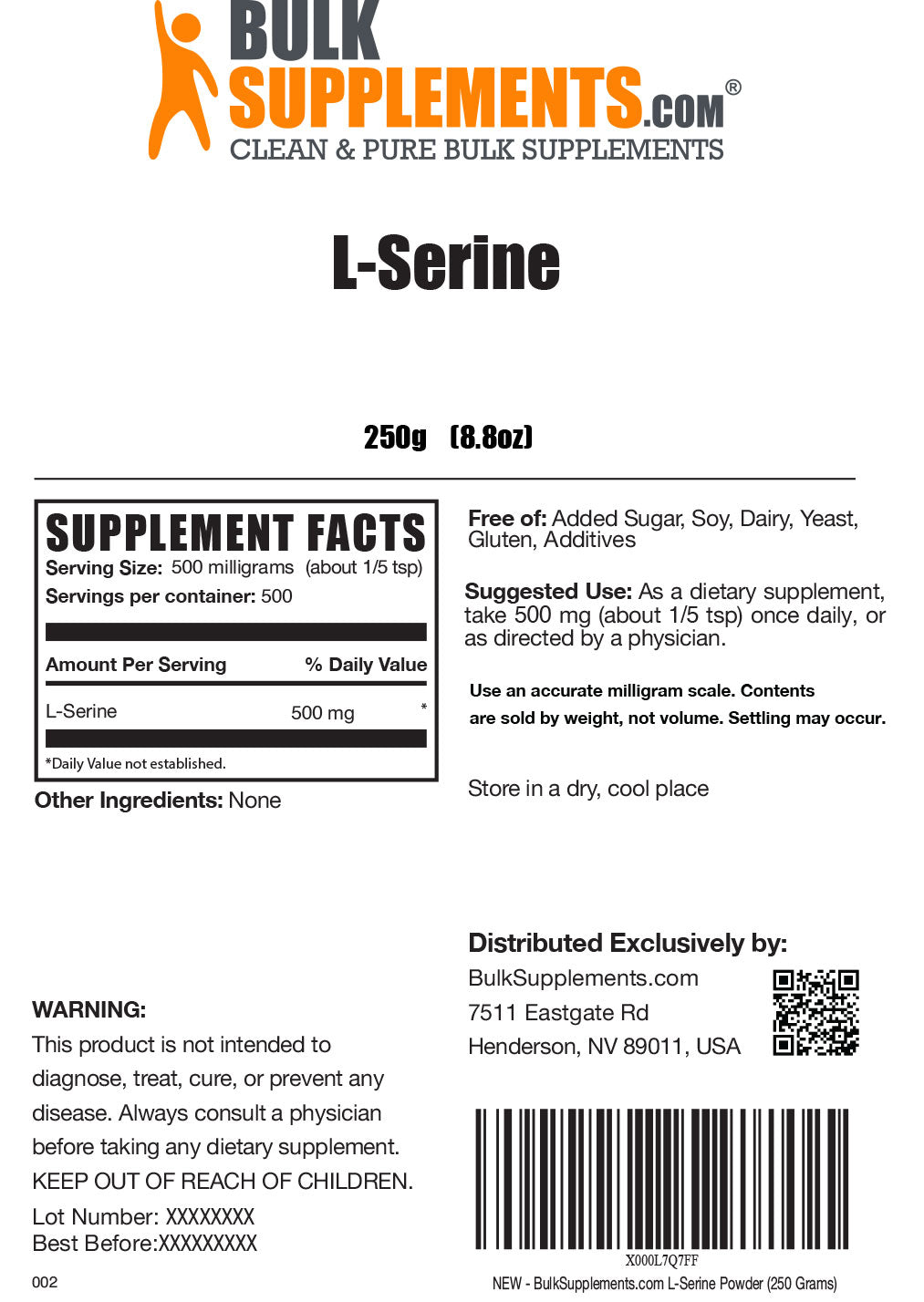 Supplement Facts L-Serine Powder