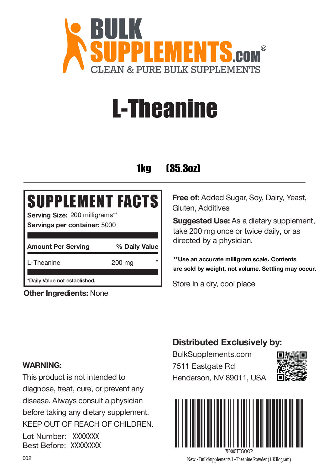 Supplement Facts L-Theanine