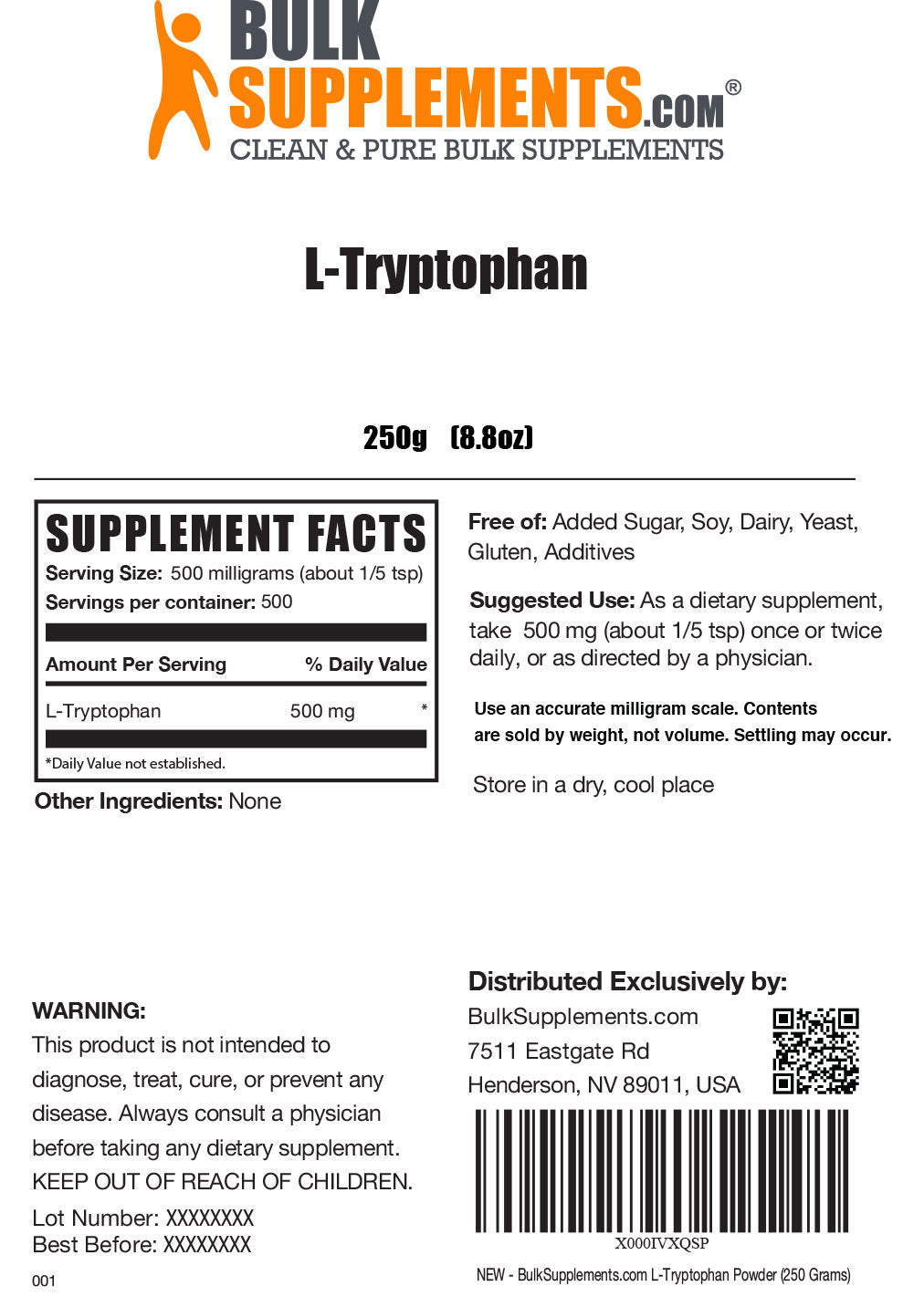 Supplement Facts L-Tryptophan 