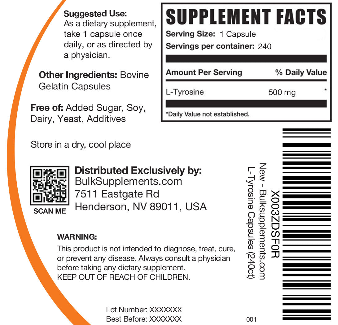 L-Tyrosine Supplement Facts 240 capsules