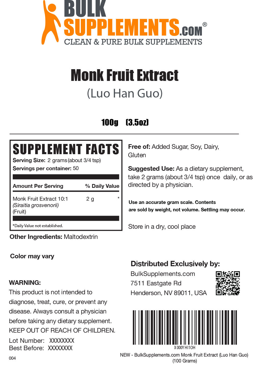 Supplement Facts Monk Fruit Extract 