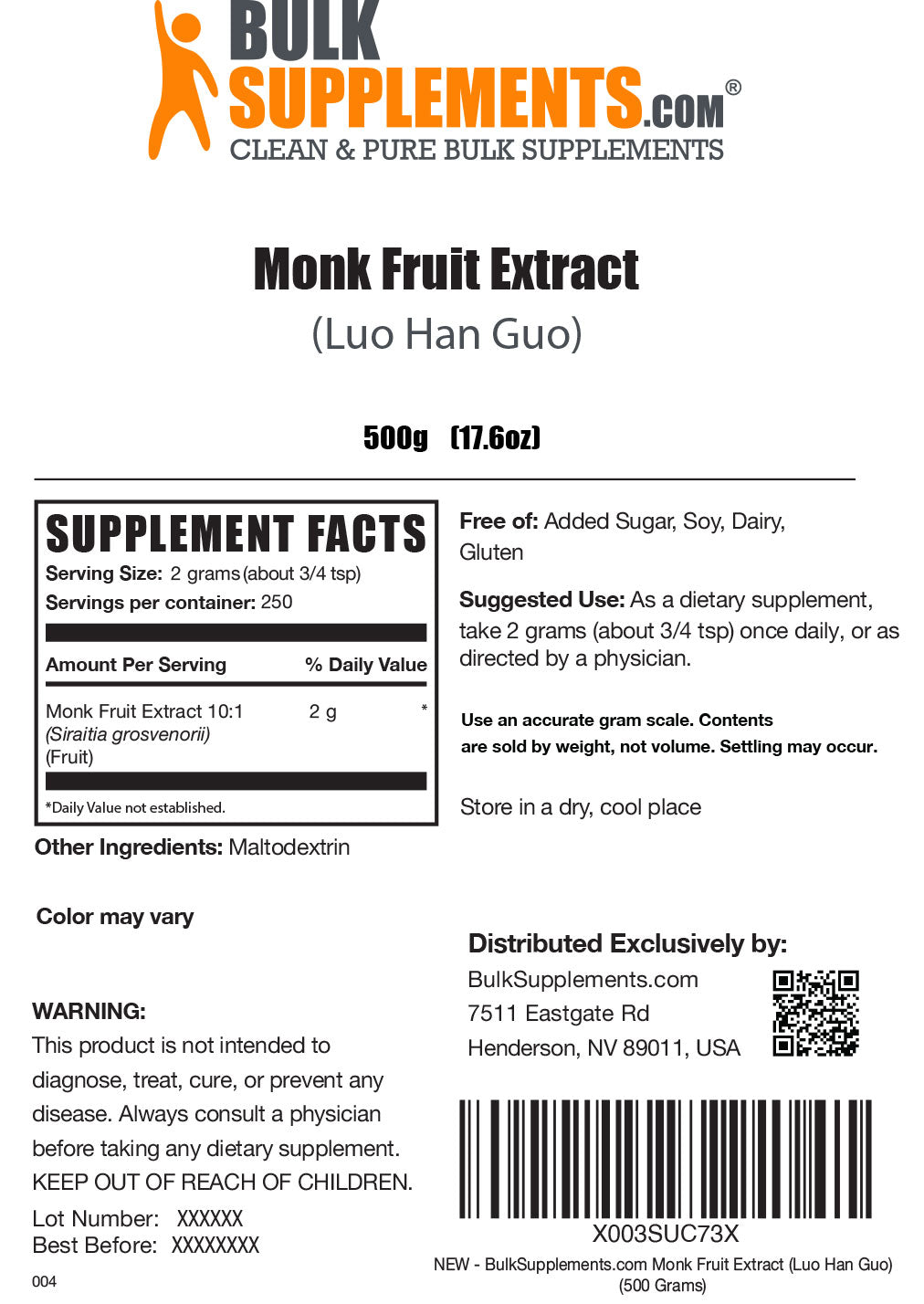 Supplement Facts Monk Fruit Extract 