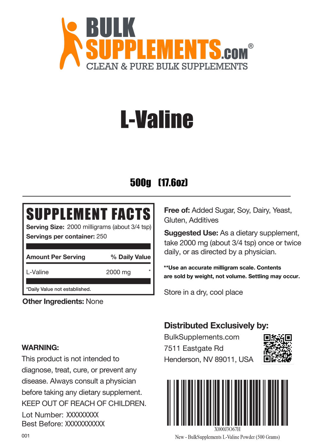 Supplement Facts L-Valine