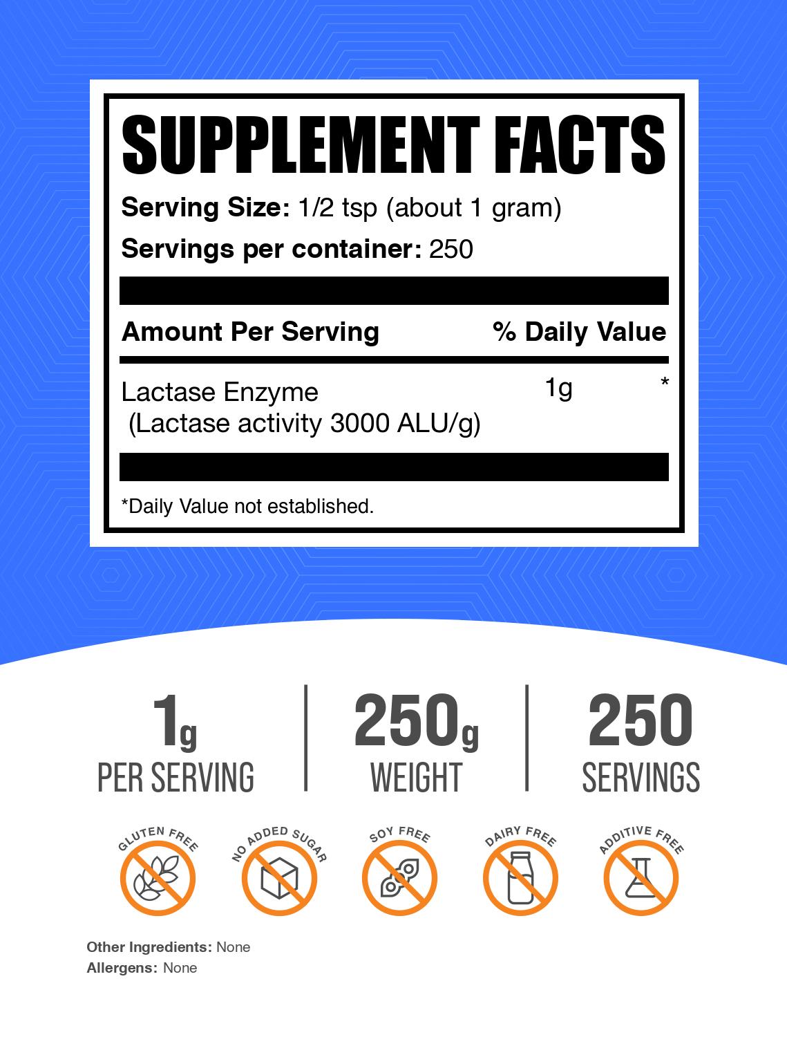 Lactase enzyme powder label 250g