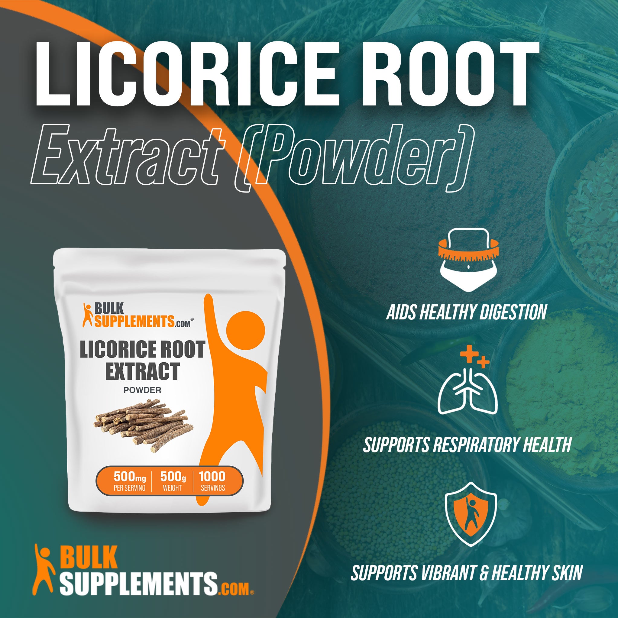 Benefits of Licorice Root Extract: aids healthy digestion, supports respiratory health, supports vibrant and healthy skin
