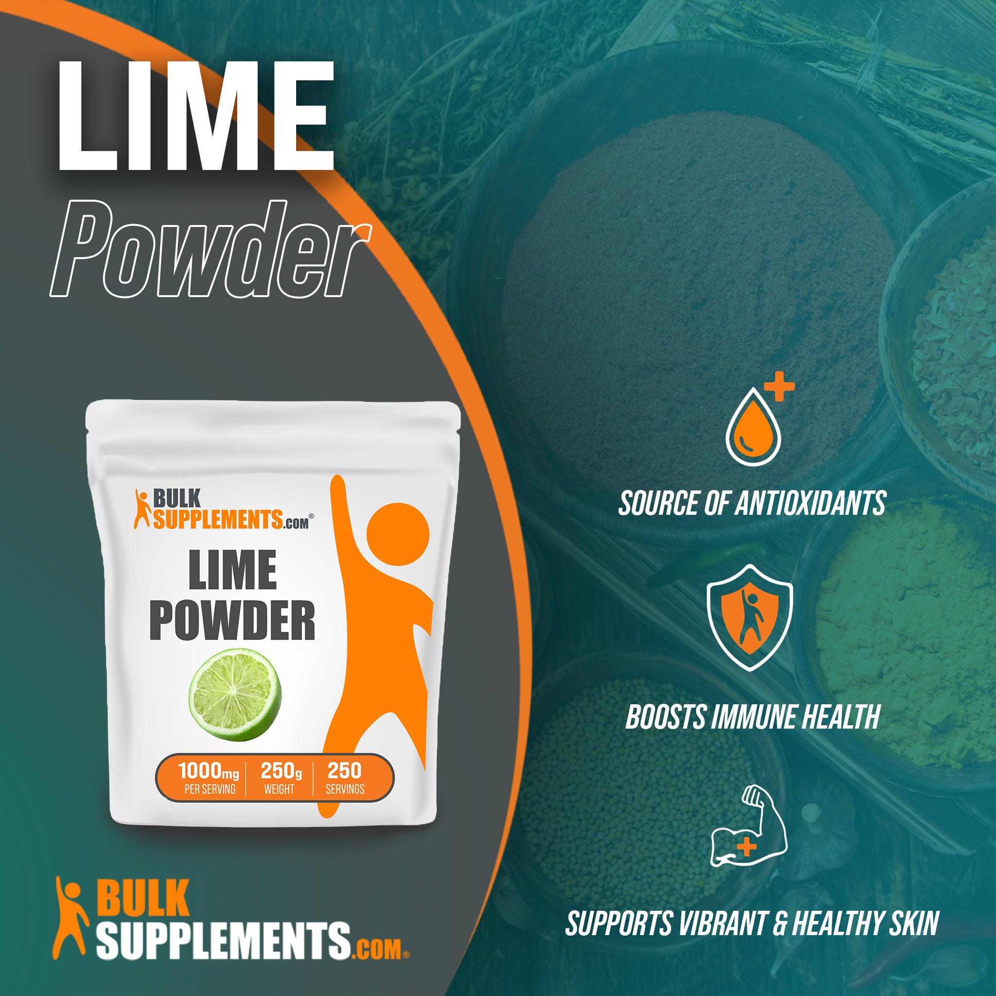 Benefits of Lime Powder: source of antioxidants, boosts immune health, supports vibrant and healthy skin