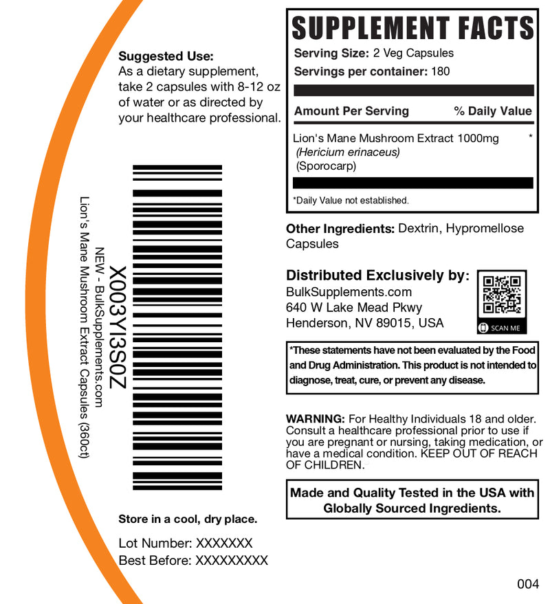 Lions Mane Mushroom Capsules - Brain Booster & Immune System Support