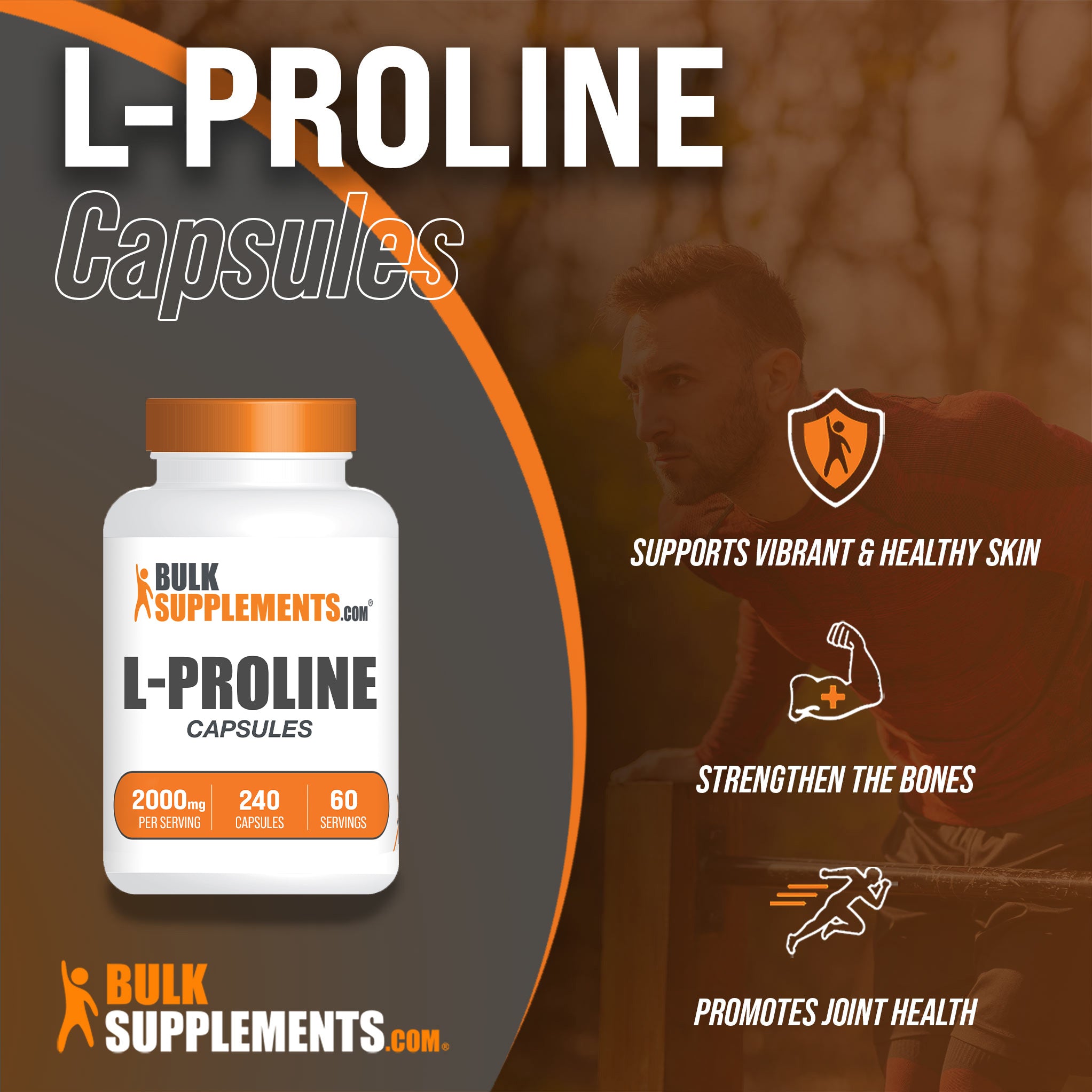 L-Proline Capsules 240 ct Main Benefits Image