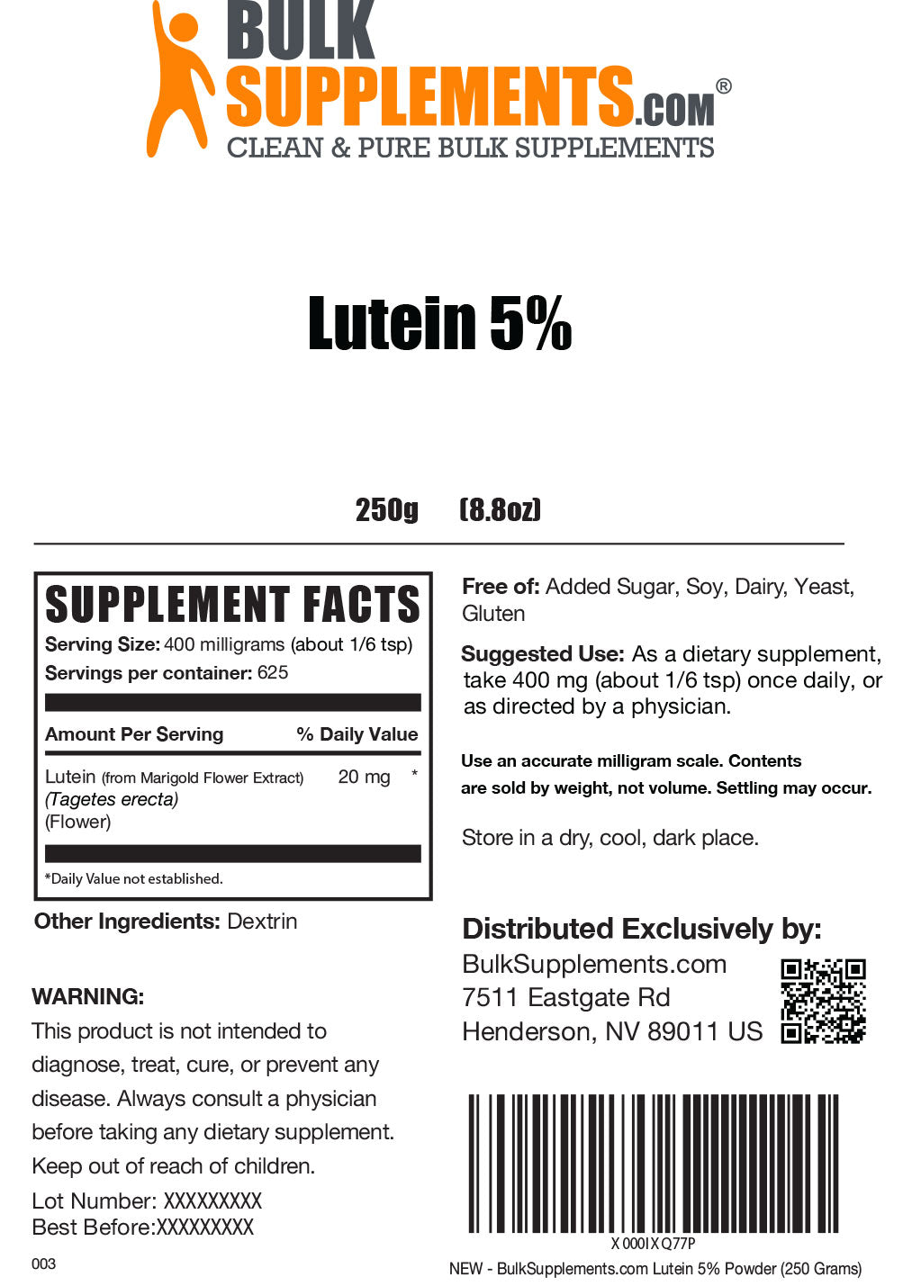 Supplement Facts Lutein Powder