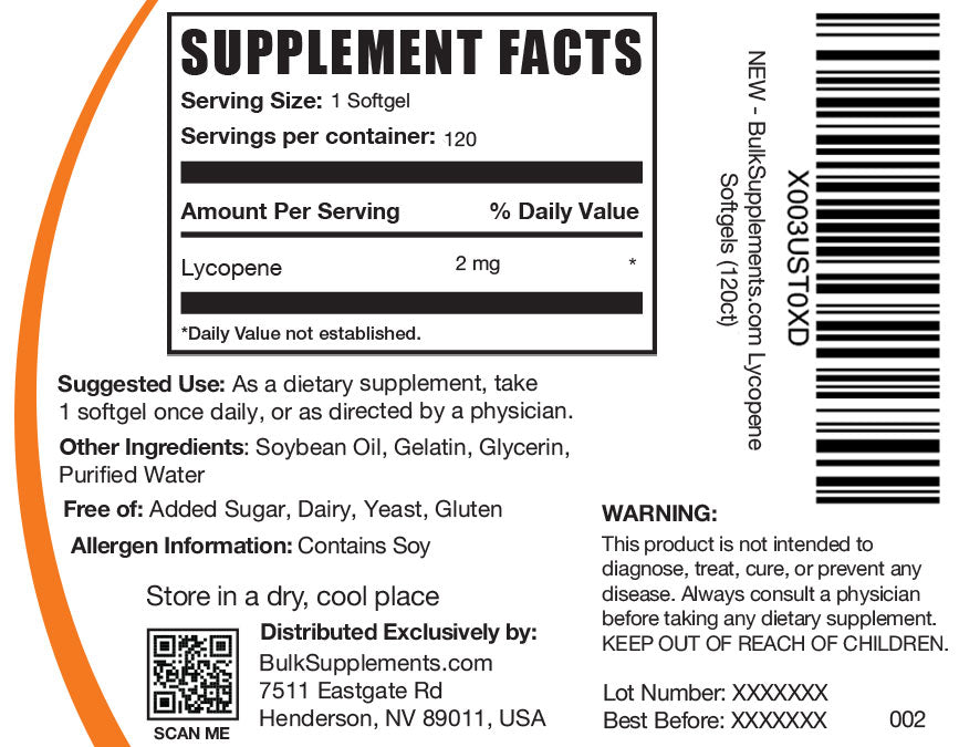 Supplement Facts Lycopene Softgels