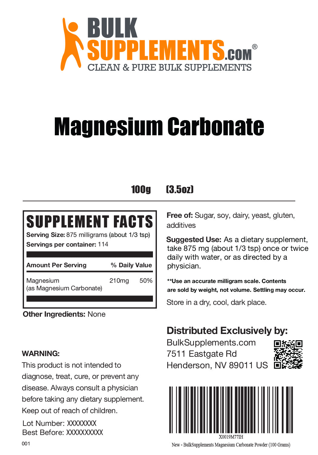 Supplement Facts Magnesium Carbonate