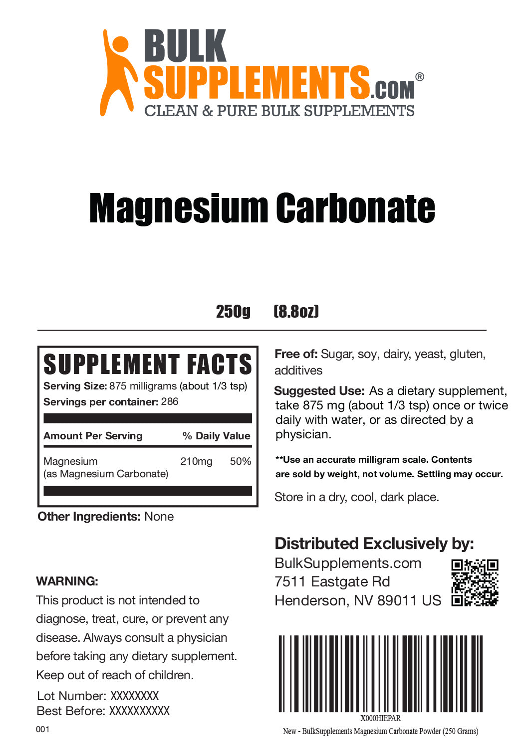 Supplement Facts Magnesium Carbonate