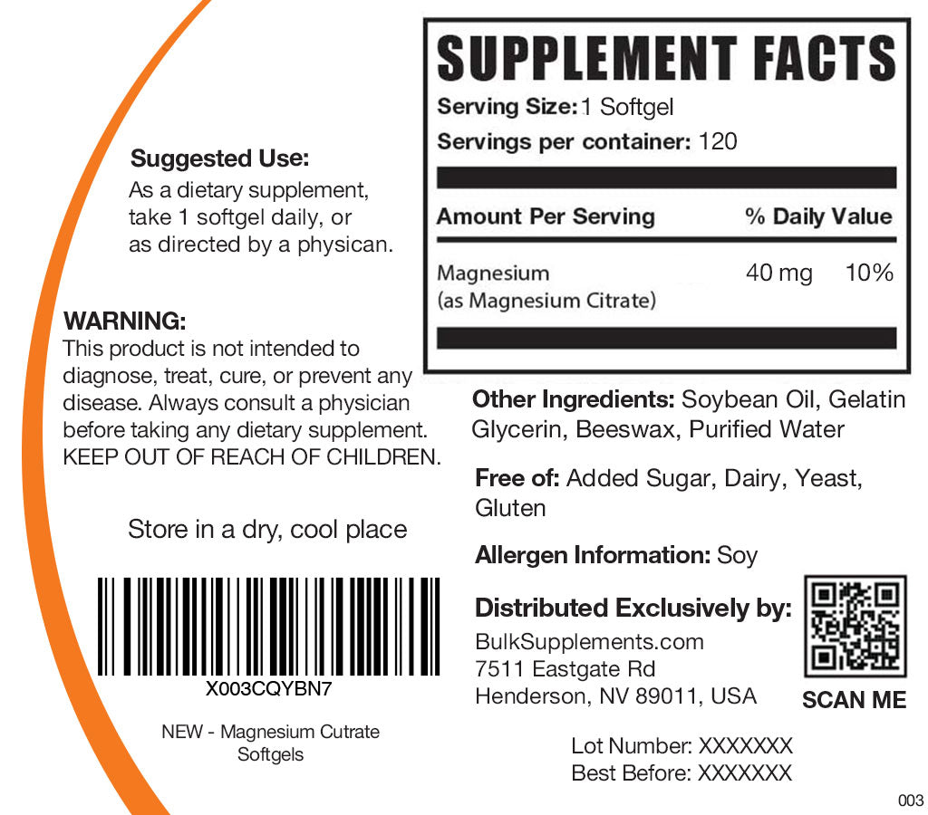 Supplement Facts Magnesium Citrate Softgels
