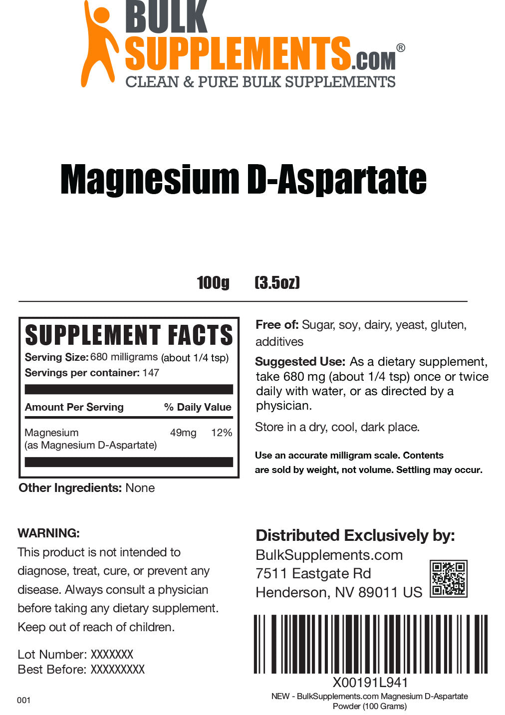 Supplement Facts Magnesium D-Aspartate