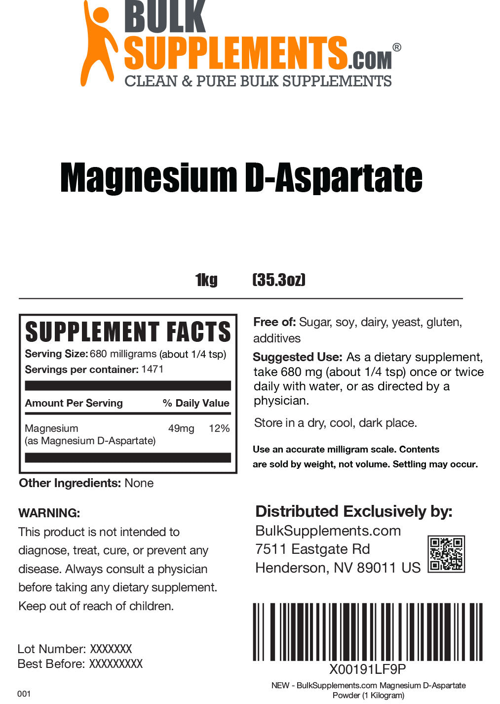 Supplement Facts Magnesium D-Aspartate