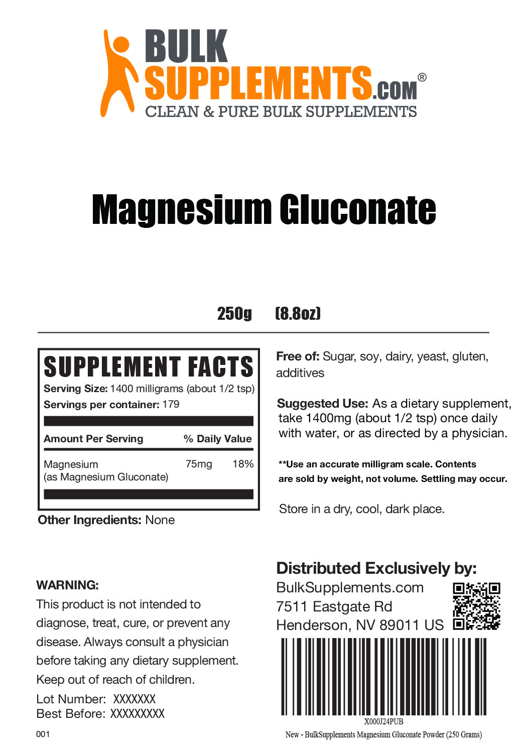 Supplement Facts Magnesium Gluconate