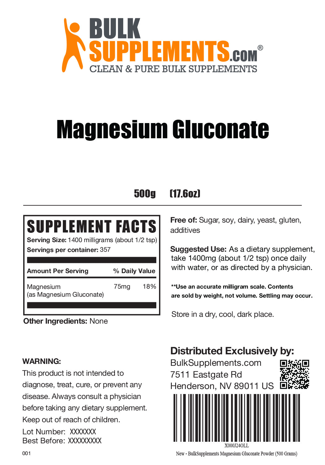 Supplement Facts Magnesium Gluconate
