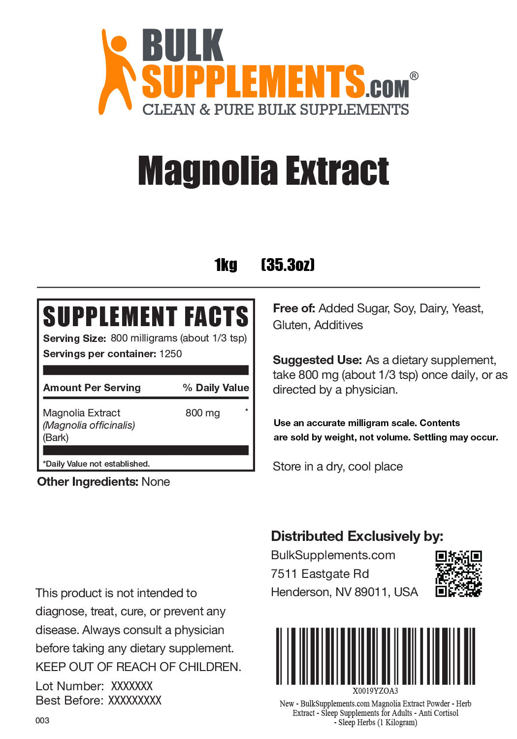 Supplement Facts Magnolia Extract