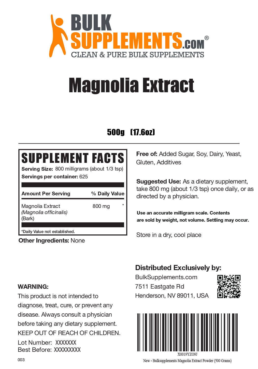 Supplement Facts Magnolia Extract