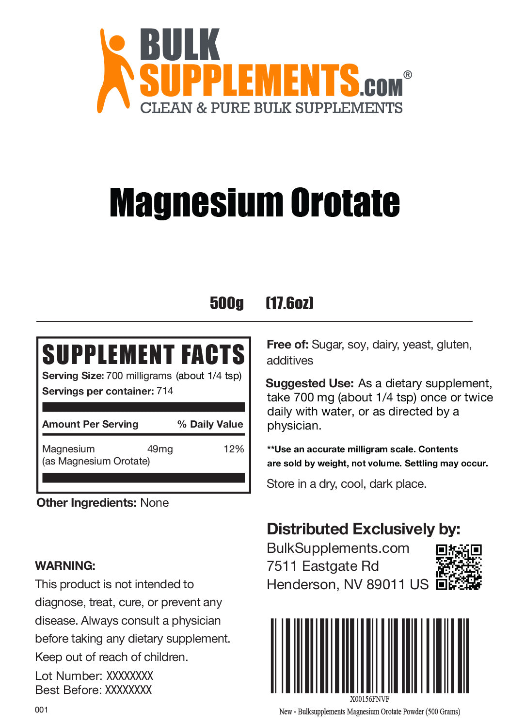 Supplement Facts Magnesium Orotate
