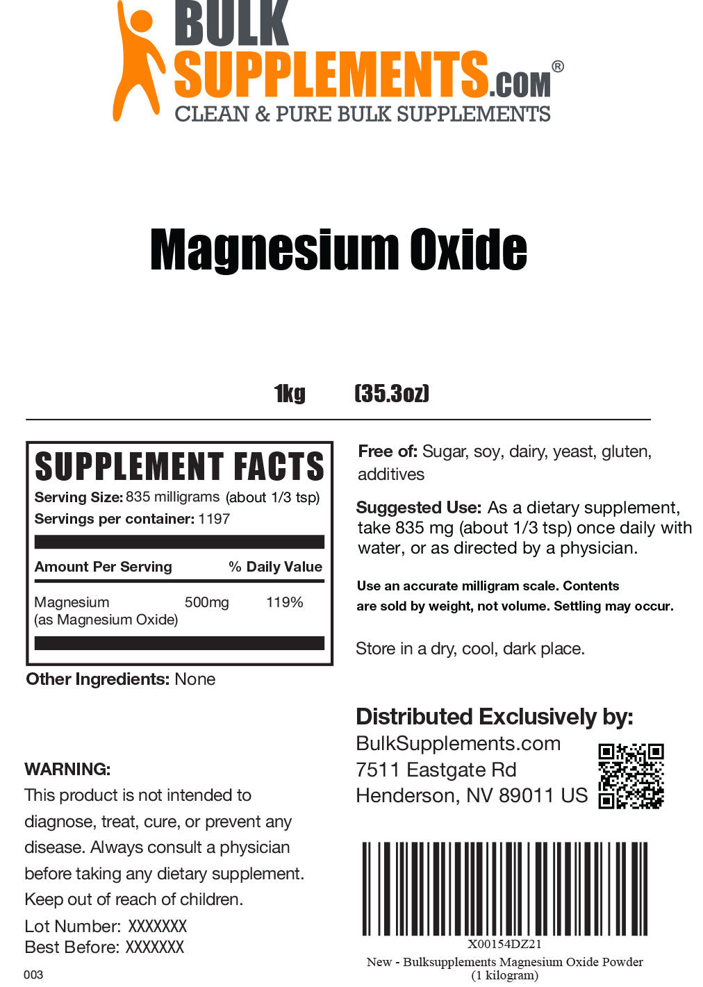 Supplement Facts Magnesium Oxide