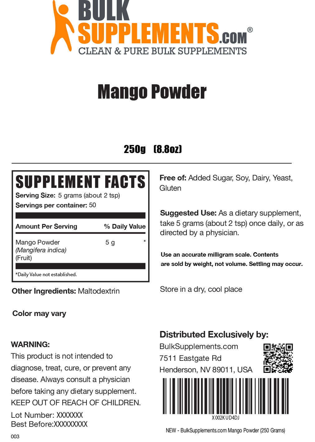 Mango Powder label 250g