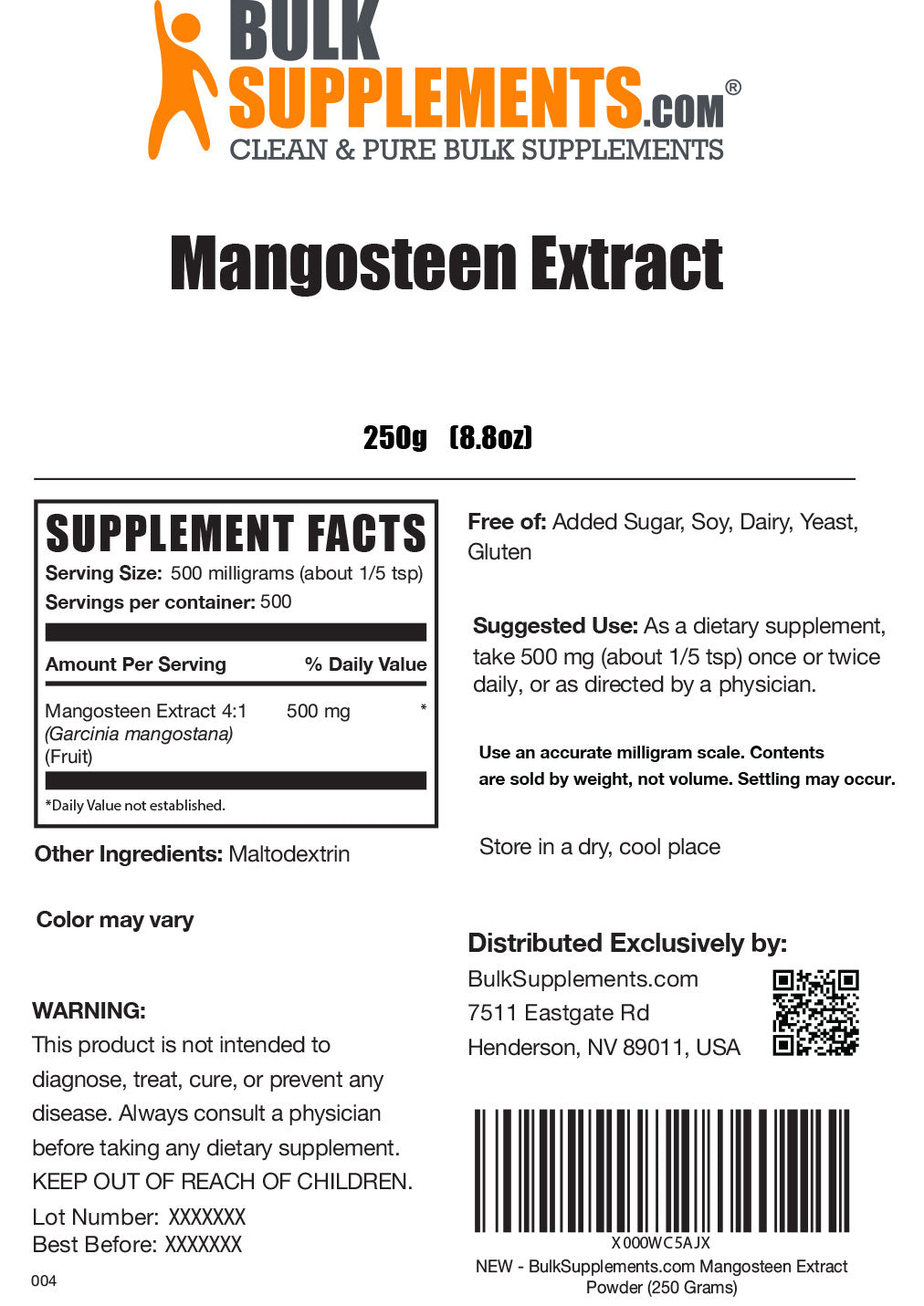 Supplement Facts Mangosteen Extract