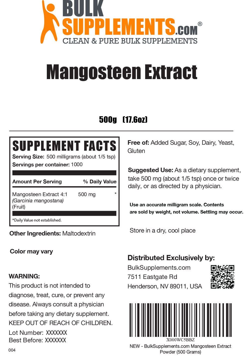 Supplement Facts Mangosteen Extract