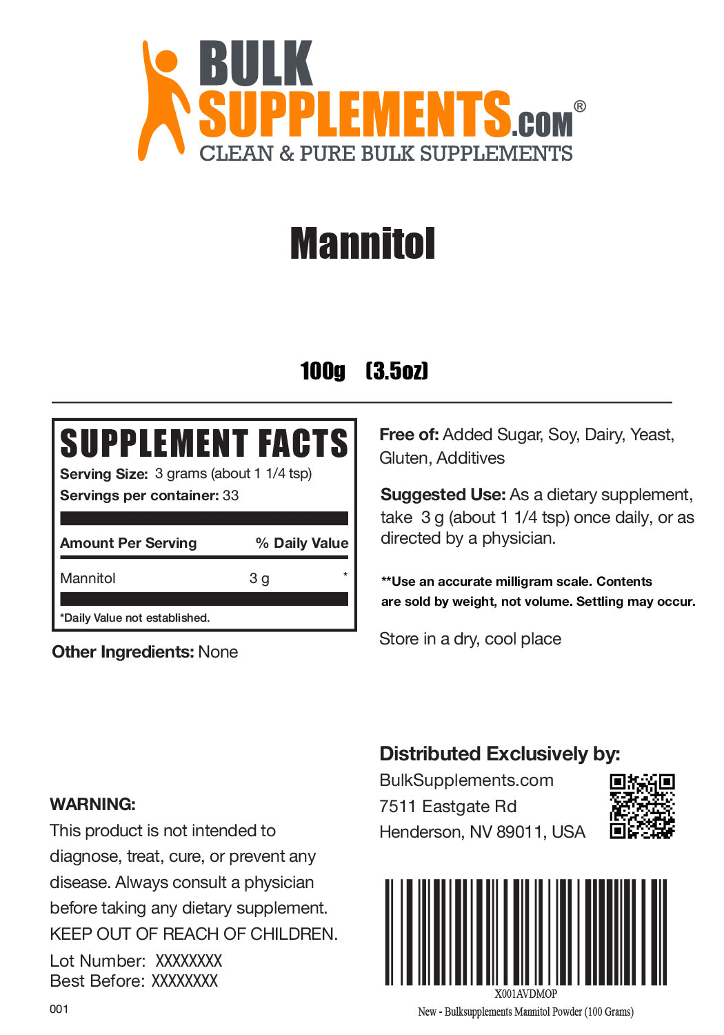 Supplement Facts Mannitol