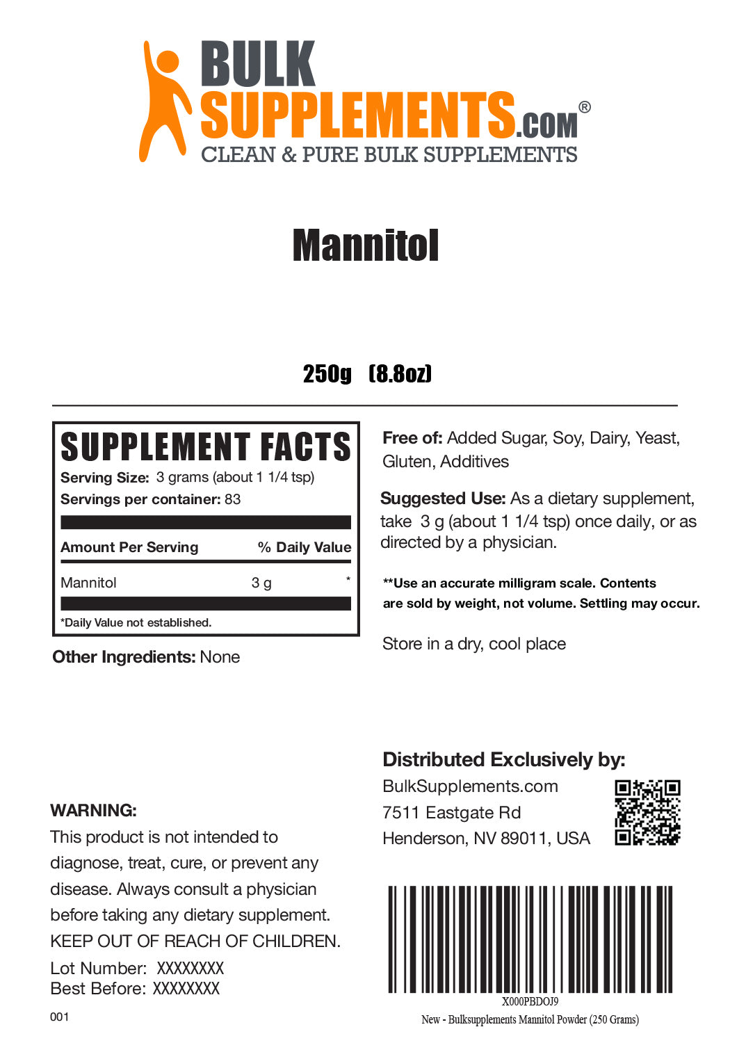 Supplement Facts Mannitol
