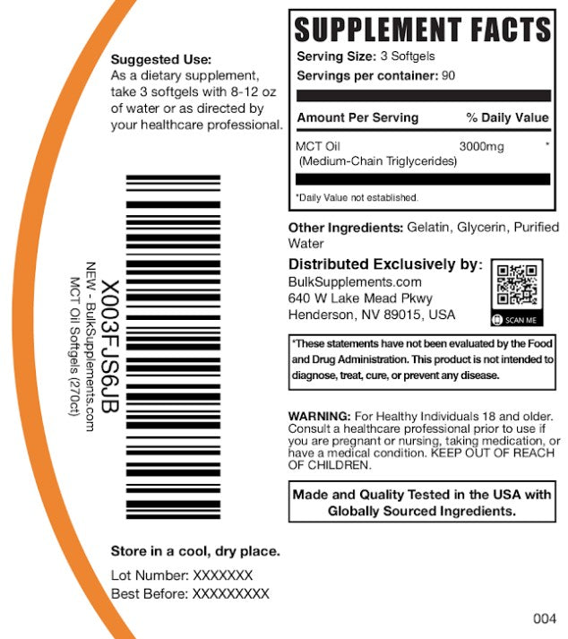MCT Oil Softgels 270ct Bottle Label