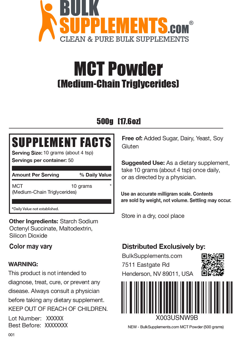MCT powder label 500g