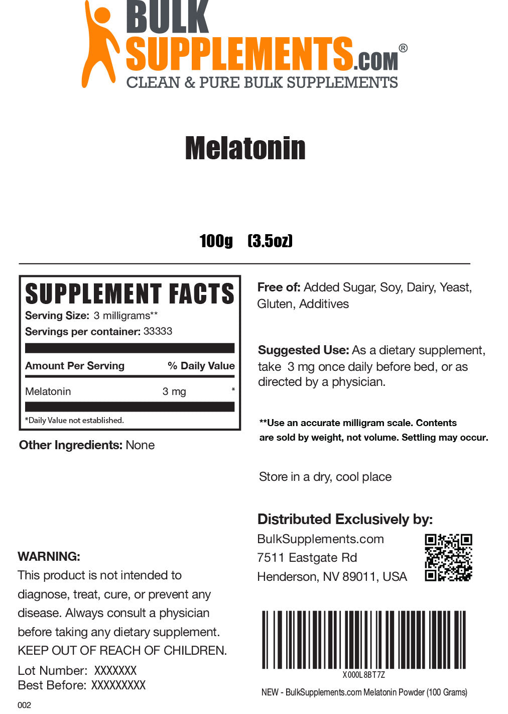 Supplement Facts Melatonin Powder