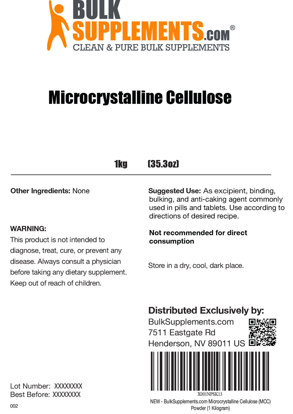 Suggested Use and Warnings Microcrystalline Cellulose