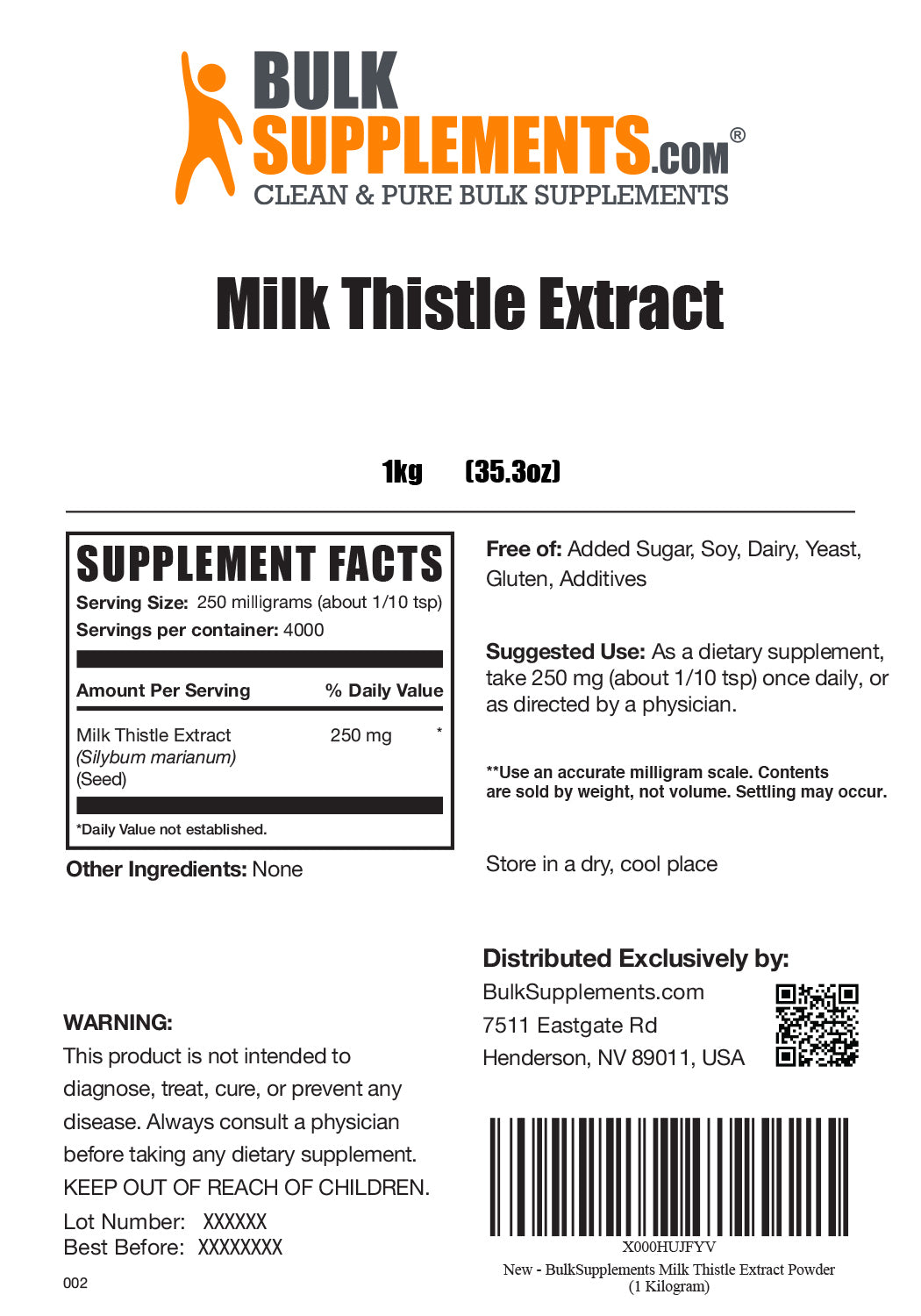 Supplement Facts Milk Thistle Extract